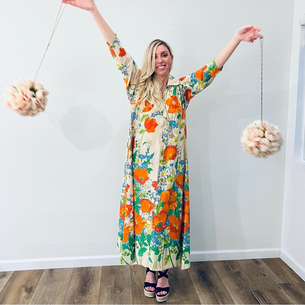VTG Floral Housecoat Zip-up Dress